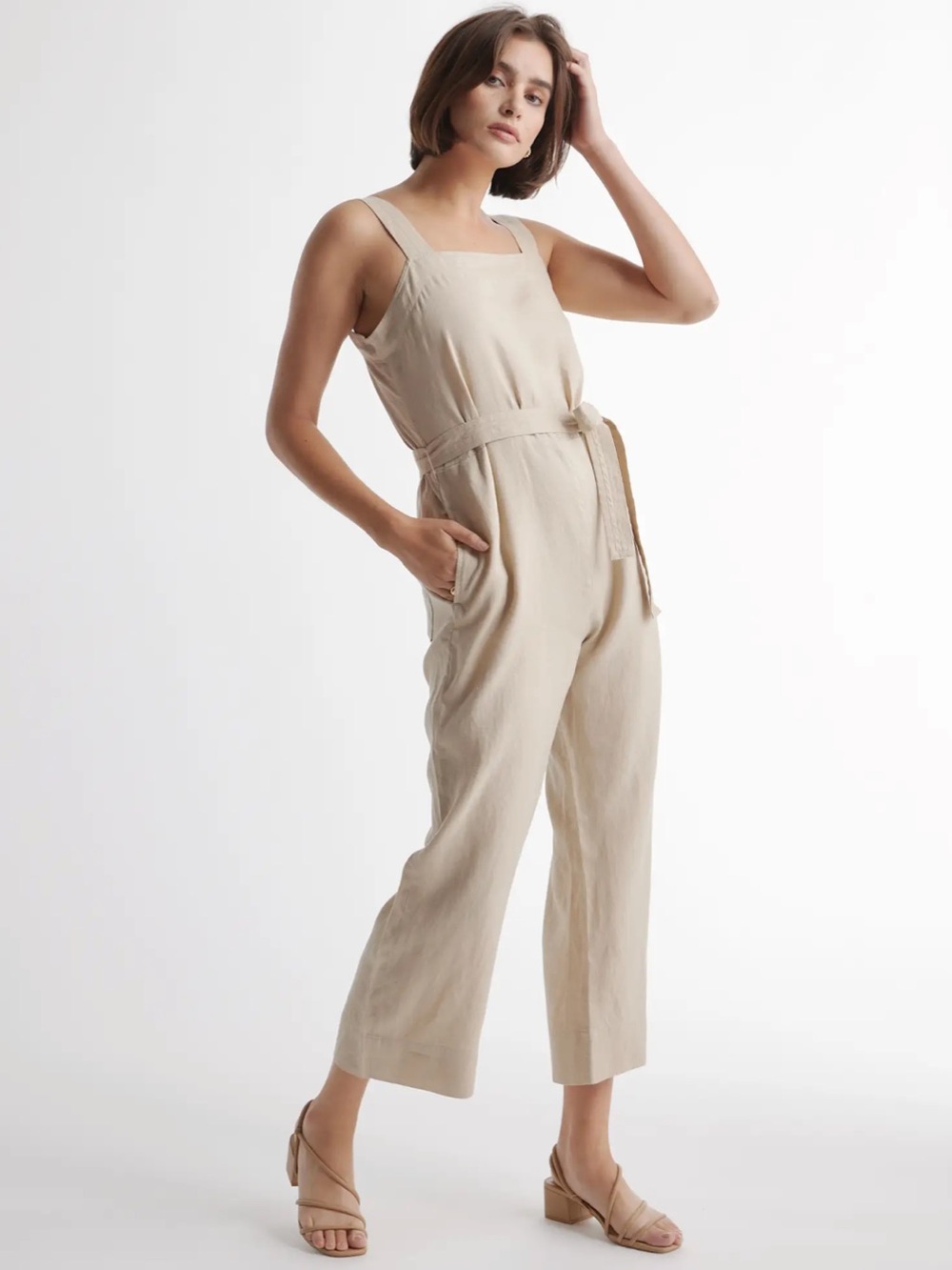 Quince 100% European Linen Square Neck Jumpsuit In Driftwood Size Small NWT - Picture 5 of 14
